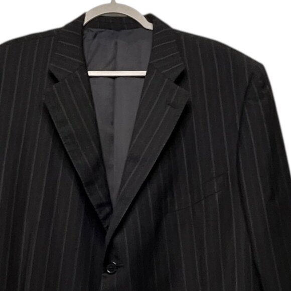 Ermenegildo Zenga Suit Jacket Blazer Black PinStripe Trofeo Size 52?   FLAW - Picture 1 of 9